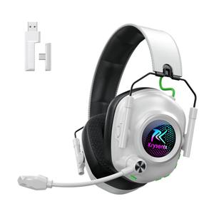 Wireless Gaming Headset with Noise Canceling Microphone for PC, PS5, PS4, Switch, Mac, 2.4 GHz Wireless & Bluetooth 5.4 Gaming Headphones, Cool RGB Lighting, 50Hr Battery, 50mm Drivers(White Black) Plus-Wireless