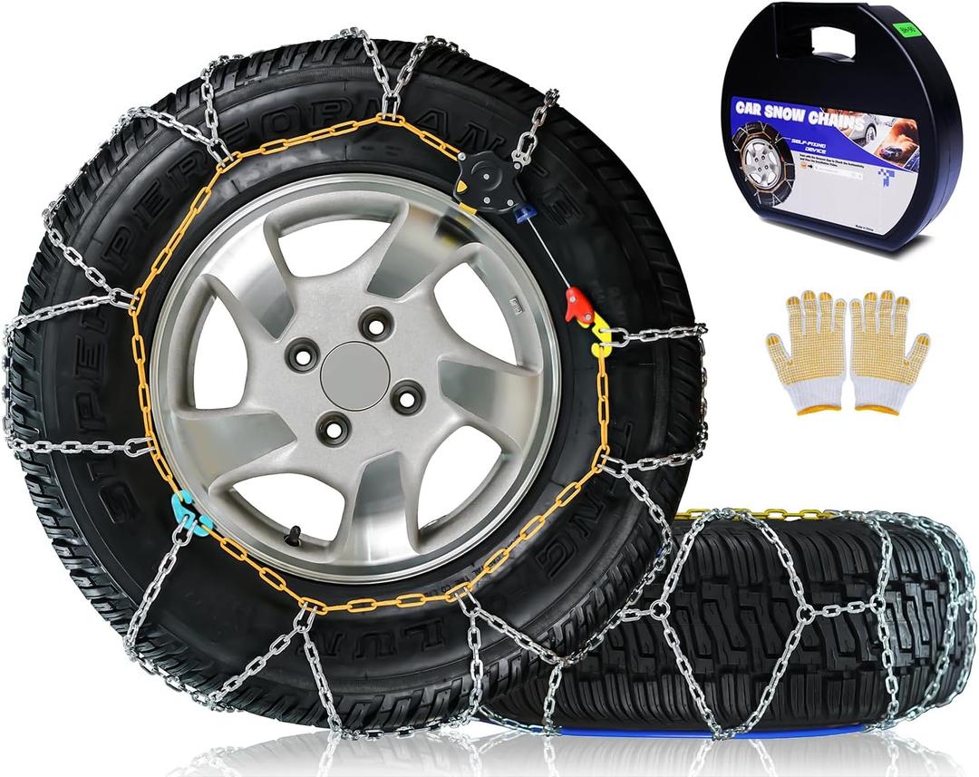 Snow-Chains Auto Fixing 1 Min Quick Fit Easy Installation Tire-Chains, Portable Reusable Universal Emergency Tire Traction Chain for Passenger Car, Pickup Trucks and SUV - Set of 2 (HKN-130)
