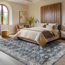 GarveeHome Area Rug 8x10 Washable Living Room Rug Non Slip Distressed Floor Cover Foldable Low Pile Traditional Accent Rug Floral Print Soft Throw Carpet for Bedroom Dining Room Office, Blue