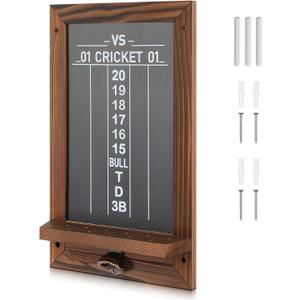 VioraWhite Dart Scoreboard for Cricket and 01 Darts Games Darts Holder Wall Mount Wood Dartboard Accessories (Charcoal Brown Trim)