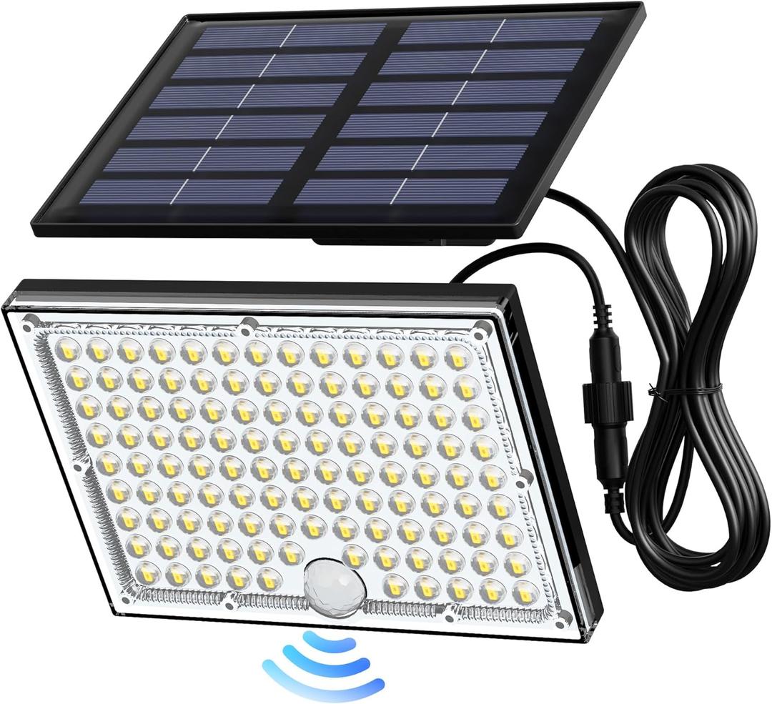 JACKYLED Solar Lights Outdoor with Motion Sensor, 113LED Cool White Solar Flood Lights, Waterproof Dusk to Dawn Solar Powered Security Spot Lights for Porch Patio Yard Garage, 1 Pack (Black)