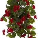 Nearly Natural 29in. UV Resistant Geranium Artificial Hanging Plant, Red Flowers with Green Foliage, Indoor/Outdoor Decor, Set of 2 - Lifelike Home and Garden Enhancement
