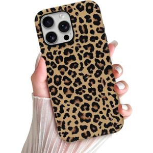 Skyseaco Compatible with iPhone 16 Pro Case Cute Leopard Print Phone Case for Women Girl Shockproof Soft TPU and Hard PC Double Layer Protective Cover, Brown Leopard