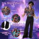 70s Disco Outfit Costume for Men, Include Shirt Bell Bottom Pants Wig Sunglasses Necklace Wig Cap, for Disco Party XXL