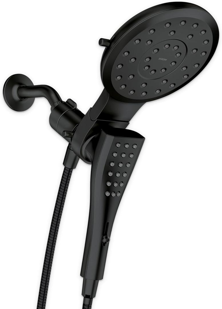 Moen Verso Matte Black Eight-Function 7" Wide Spray Shower Head and Detachable Handshower Combo with 72" Hose, 220C3BL