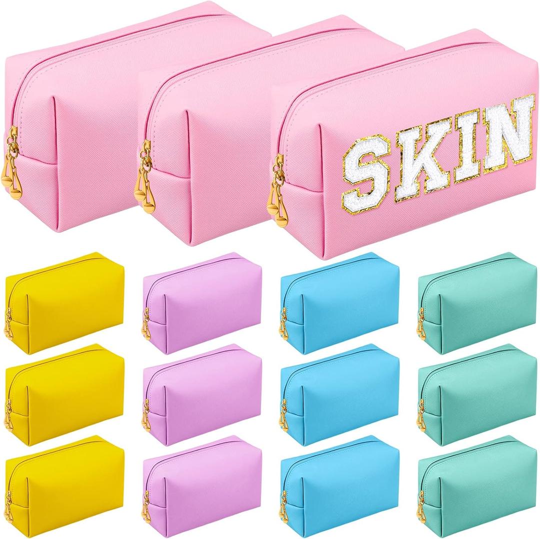 Kigeli 15 Pcs Aesthetic Makeup Bags PU Leather Cosmetic Pouches Waterproof Plain Toiletry Bags Makeup Pouches Bulk for Women Party Gift Travel Storage Organizer (Macaron)