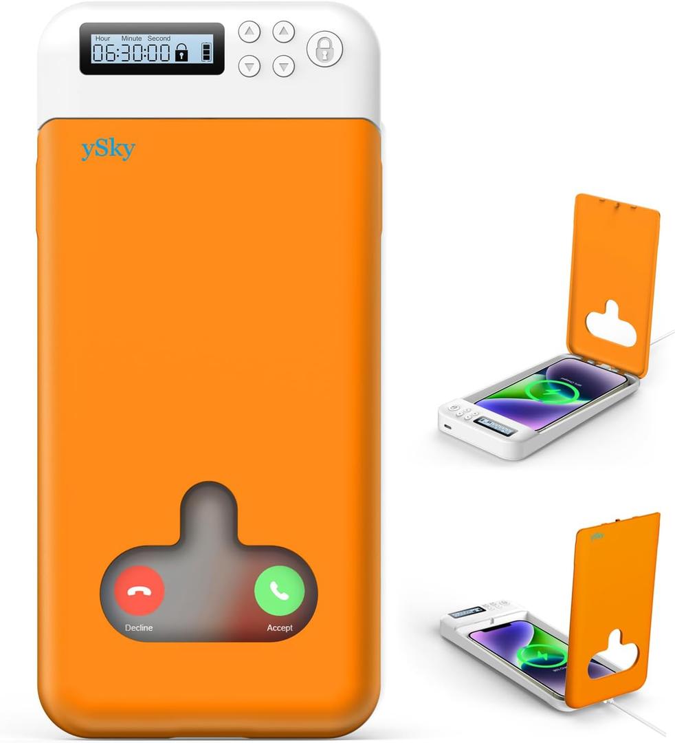 Phone Lock Box with Timer for iPhone and 6.7inch Android Phones, Portable Self-Control Timed Phone Locker to Help Kids, Students, Adults Focus Back, Phone Jail to Prevent Phone Addiction(Orange)