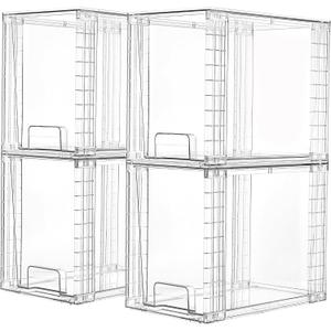 Vtopmart 4 Pack Clear Stackable Storage Drawers,9.7" High Plastic Organizers Bins for Skincare, Bathroom Supplies,Ideal for Cabinet,Undersink,Vanity,Kitchen,Pantry Organization