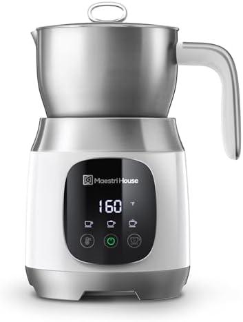 Maestri House Milk Frother, Variable Temp and Froth Thickness Frother and Steamer, 21OZ/600ML Smart Touch Control Milk Warmer, Dishwasher Safe, Memory Function for Latte Cappuccino, Hot Chocolate, White