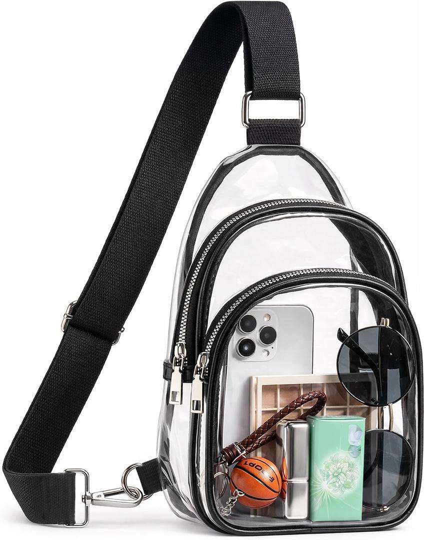 Clear Sling Bag for Stadium Events, Clear Purse for Women with Widen Strap, Crossbody Handbag for Concert Sports Fan