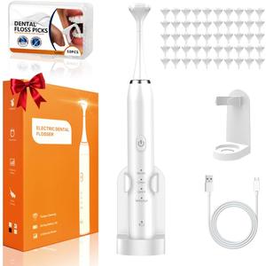 Electric Flosser for Teeth 4 Speeds,Electric Dental Flosser with 50 Replacement Heads,Rechargable Power Flosser for Teeth Cleaning Adults Men and Women