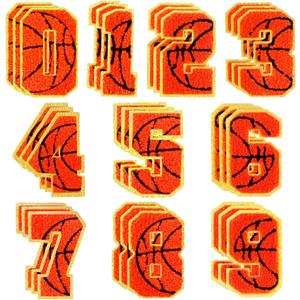 Hotop 30 Pcs Chenille Letter Patches Iron on Patches for Clothing Sports Patches Chenille Embroidered Applique for Bags Hat DIY Clothing Jackets Backpacks Repair (Orange,Basketball Number Style)