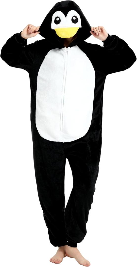 Snug Fit Adult Unisex Onesie Cosplay CostumeOne Piece Pajama Halloween Homewear Suit for Women and Men (Small, Penguin)