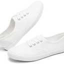 TUOPIN Womens White Canvas Sneakers Low Top Lace-up Canvas Shoes Lightweight Casual Tennis Shoes, 9