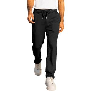 JMIERR Men's Casual Drawstring Pants Elastic Waist Lightweight Pant Summer Beach Trouser with Pockets (Black, L)