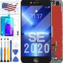 for iPhone SE 2020 Screen Replacement,for iPhone SE2 LCD Touch SE 2nd Generation A2296 A2275 A2298 Display Sensor Glass Panel Digitizer Assembly Repair Parts Kit with Protector Film +Tools (Black)