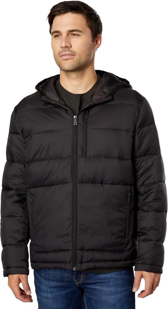 Cole Haan Men's Hooded Nylon Puffer Jacket (XX-Large, Black)