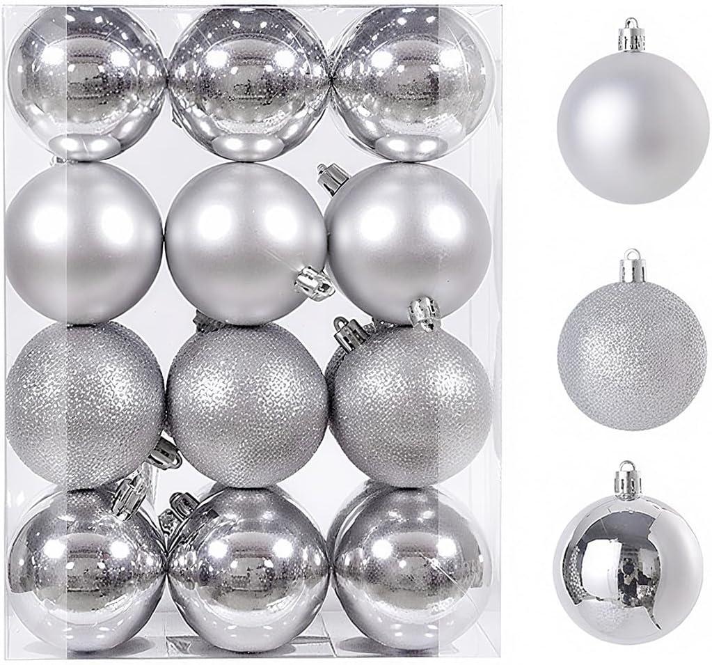 PICKBEAU 24ct Mini Christmas Balls Ornaments for Xmas Christmas Tree - Small Shatterproof Decor Hanging Ball for Holiday Wedding Party Decoration 1.18 Inch/30mm, Silver