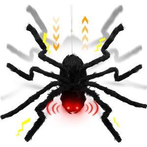 [Up and Down Automatically & Sound Activated ] 24'' Halloween Giant Spider with Red LED Eyes Scary Sound Halloween Animatronics Decorations for Indoor Outdoor Yard Haunted House Party Porch