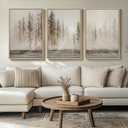 Framed Netural Wall Art for Living Room, Large 3 Piece Abstract Pastel Grunge Forest Landscape Tree Canvas Artwork Set, Modern Art Decorative Nordic Painting Picture Prints for Hallway Office 24x36 In