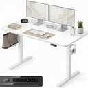 FEZIBO Electric Height Adjustable Standing Desk, 60x140cm Ergonomic Home Office Table with Splice Board & White Wood Grain Surface, Upgraded Stable Steel Frame for Sit-Stand Workstation