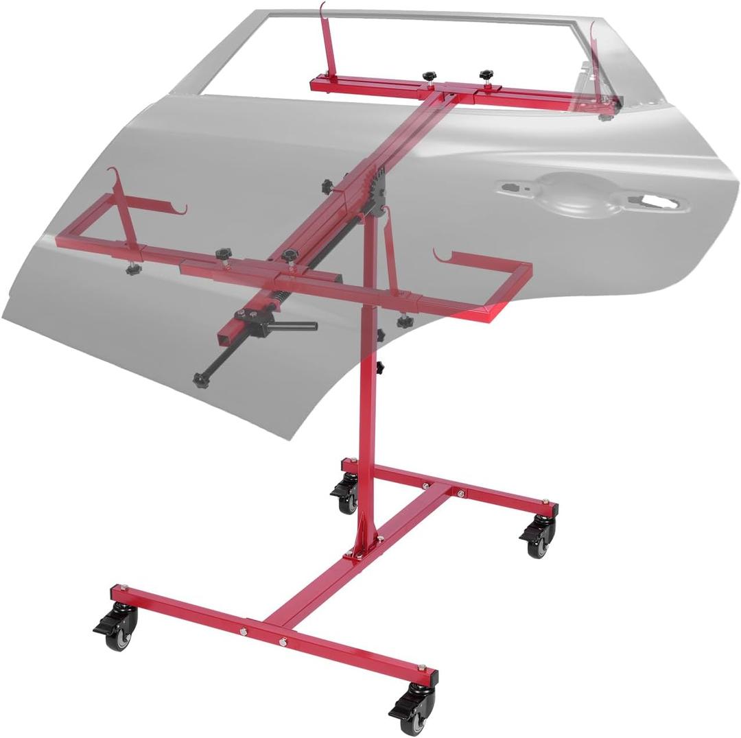 Auto Body Paint Stands, Adjustable Automotive Door Hood Fender Panel Holder, Multifunction Rotating Car Bumper Rack with 4 Wheels for Body Parts Repair, Sand, Prep, Spray Primer, Paint Bodywork, 1 Count