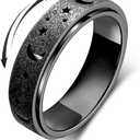 Anxiety Ring for Women Spinner Ring Fidget Toys Adults Fidget Ring Spinner Rings Stainless Steel Fidget Rings Fidgit Ring Men Moon Star Black Size 6