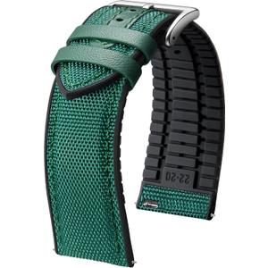 BINLUN Nylon Silicone Watch Bands 18mm 19mm 20mm 21mm 22mm Quick Release Canvas Rubber Hybrid Watch Strap Replacement Watchband for Men Women 9 Colors Silver/Black Buckle