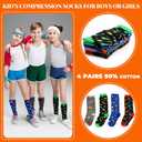 Tisancy 4 Pairs Kids Compression Socks Dinosaur Compression Stockings Knee Length Compression Socks for Kids Boys Girls child Adult Small Feet
