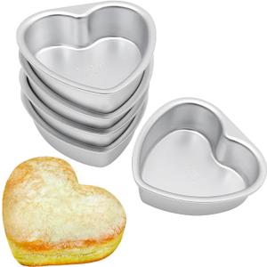 EATAKWARD 5pcs Heart Shaped Cake Pan, 4'' Non-Stick DIY Cake Pans for Baking, Aluminium Cake Mold, Multifunctional Heart Cake Tins for Kitchen Birthday Valentine Day Wedding Mini Heart Cake Pan