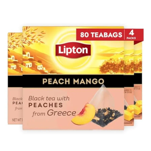 Lipton Black Tea Peach Mango, Pyramid Tea Bags, Flavored Teabags for a Refreshing Cup of Tea, 80 Total Tea Bags (20ct - Pack of 4) Best By 10/2026