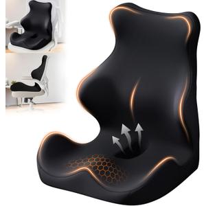 Seat Cushion with Back Support,Lumbar Support Pillow for Office Chair,office chair cushion for Sciatica and Hemorrhoid Relief,Tailbone Pain，Memory Foam Seat Cushion with L-Shaped Ergonomic Design