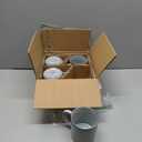 MONITO 16Oz Coffee Mugs Set of 4, Rustic Ceramic Coffee Cups Set with Large Handle, Vintage Striped Stoneware Coffee Mugs for Latte, Cocoa, Tea, Milk, Microwave & Dishwasher Safe, Smoky Blue