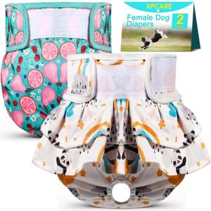 XPCARE Washable Female Dog Diapers, 2 Packs Reusable Doggie Diapers Absorbent Dog Diapers Female Leak-Proof Puppy Diapers Female Dogs for Heat Incontinence and Puppy Training (Medium)