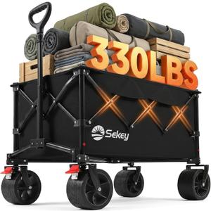 Sekey 150L Wagons Carts Foldable with Big All-Terrian Beach Wheels, Collapsible Heavy DutyWagon, Extra Large Folding Wagon,Foldable Wagon for Camping, Garden, Sports. Black