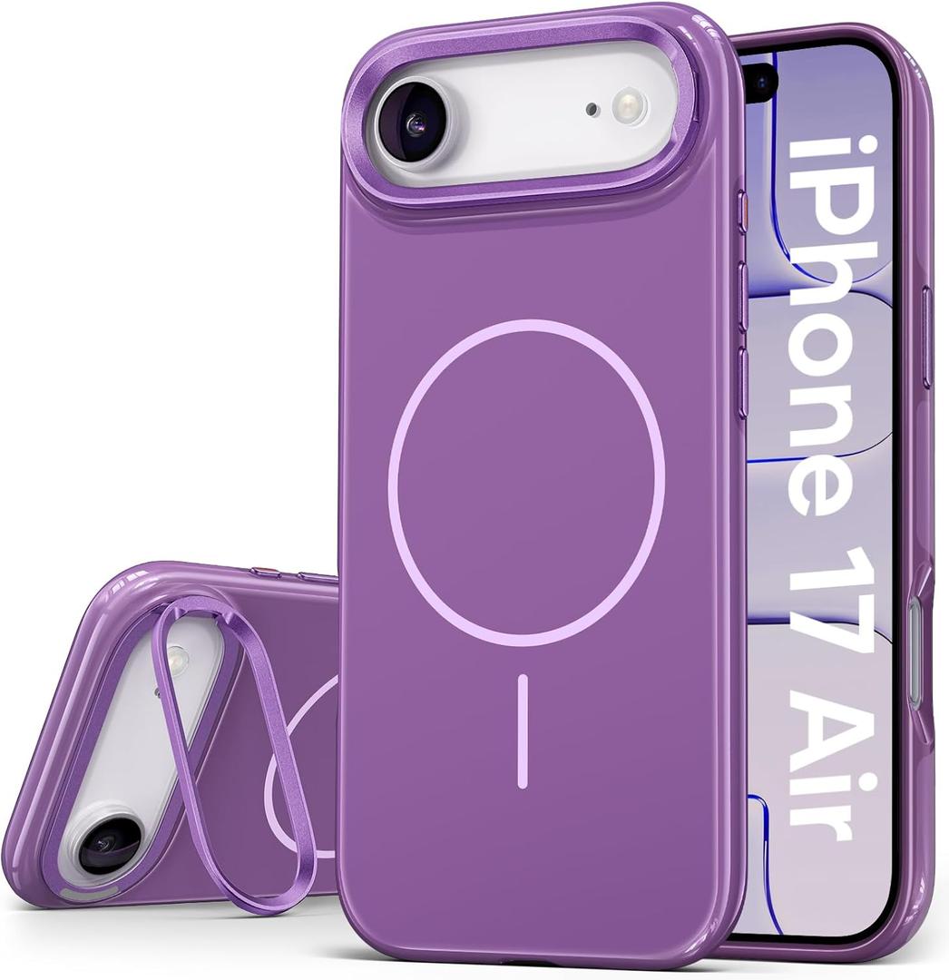 Vihibii for iPhone Air Case with Adjustable Stand, [Compatible with Magsafe], Fade-Resistant Glow Stylish Slim Design, Rugged Shockproof Back & Silicone Edges Phone Cover Case, 6.5" 2025, Purple