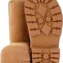 Faux Suede Platform Fuzzy Snow Boots Round Toe Hippy Winter Boots Slip On Knee High Chunky Heel Fur Tall Boots for Women (8, Chestnut Mid)