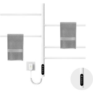 Electric Towel Warmer,5-Bar Rotating Heated Towel Rack,2-3 Minutes to 55C/131F,Wall Mounted Towel Warmer with Timer and Multi-Stage Temperature Regulation,Plug-in/Hard-Wired,White (FBA)