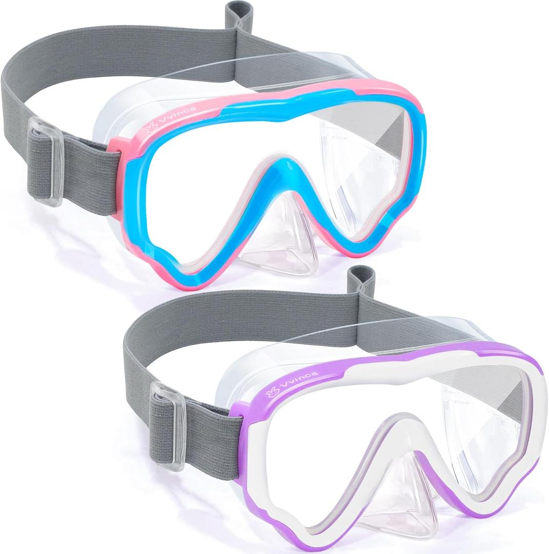 Vvinca Kids-Goggles with Nose Cover, Diving Mask Elastic Fabric Strap Anti Fog Anti Shattered Lens for Kids Swim Goggles 3-14 (03-pink Blue & Purple White)
