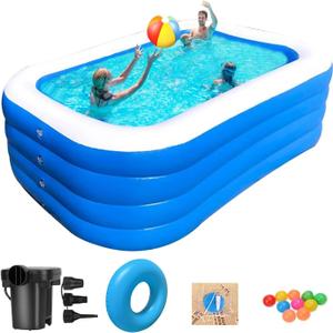 Swimming Pool GooMood Inflatable Pool, 71” x 51” x 28” Above Ground Pool, Large Size Thickened Blow Up Swimming Pools Play Center for Kids Children Family Outdoor Garden Garden Lawn Backyard
