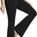 baleaf Women's Yoga Pants V Crossover Flare Leggings with Pockets High Waist Casual Workout Gym Bell Bottom Leggings (Medium, Black)