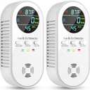 5-in-1 Carbon Monoxide Detectors, Natural Gas Leak Detector, Plug-in & Battery Backup Co Detector, HD Digital Display, CO Gas Temp Humidity Sensor Vilfet, 2-Pcs, White