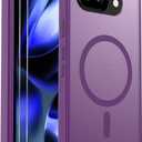 for Google Pixel 9A Case Magnetic Shockproof, [Fit for MagSafe] [Glass Screen Protector] Translucent Anti-Fingerprint Case for Google Pixel 9A (Purple)