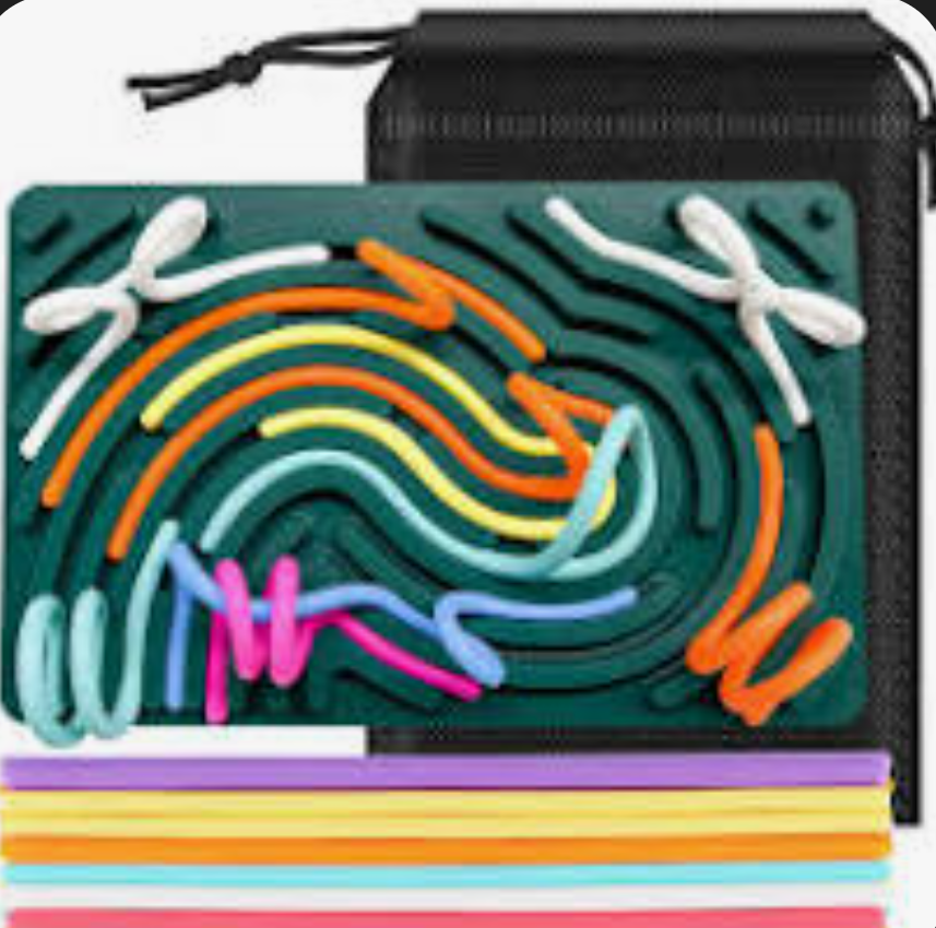 Sensory Activity Board, Silicone Sensory Fidget Toy for Kids, ADHD & Autism, Calming for Anxiety, Silent, No Mess, Sensory Toys for Kids 3+ & Adults with 20 Strings Green