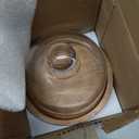 Rikyo Glass Dessert Dome with Wood Base,Mini Cake Stand,Cake Plate Wooden Plates with Dome,Fruit Display Server Tray for Kitchen,Wedding,Appetizer Dessert and Cheese Serving Stand (Round-3.25")