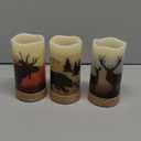 Eldnacele Flameless Flickering Candles Deer, Moose, Bear Decal with Hemp Rope and 6H Timer, Battery Operated LED Pillar Candles Real Wax Home Dcor Christmas and Gift Set of 3 (White)