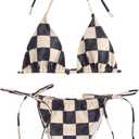 ZAFUL Womens Printed Triangle Bikinis 2 Piece Halter Bikini Sets High Cut Bathing Suit Side Tie Swimsuits (Medium, 0-black-plaid)