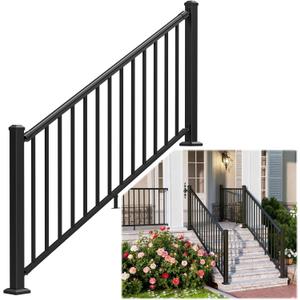 Transitional Handrails for Outdoor Steps- Wrought Iron, Secure, Weather and Rust Proof Hand Railing for Porches with Installation Kit, Non-Slip Banister Indoor, Outdoors Use (4 Feet, Black)