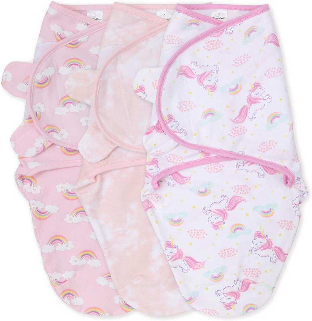 The Peanutshell Swaddle Set for Baby Girls - Rainbow and Unicorn - 3 Pack (S/M - 0-3 Months)