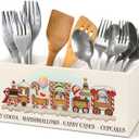 WHCHJ Christmas Gingerbread Train Kitchen Utensils Holder, Xmas Marshmallow Candy Cane Cupcake Wooden Utensil Organizer for Kitchen Decorations, Cute Christmas Desk Storage Organizer